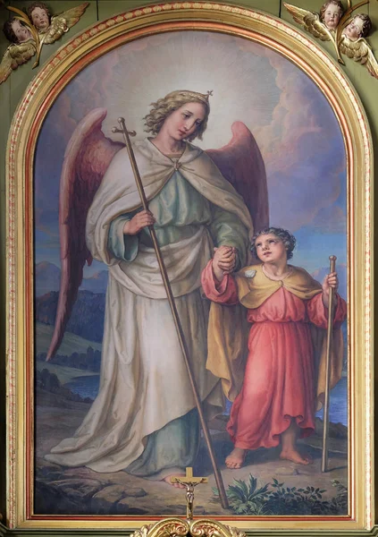 Guardian angel, altarpiece in the Basilica of the Sacred Heart of Jesus in Zagreb — Stock Photo, Image