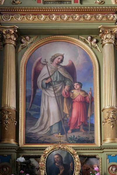 Ange gardien, retable dans la basilique du Sacré-Cœur de Jésus à Zagreb, Croatie — Photo