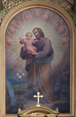 Saint Joseph holding çocuk İsa