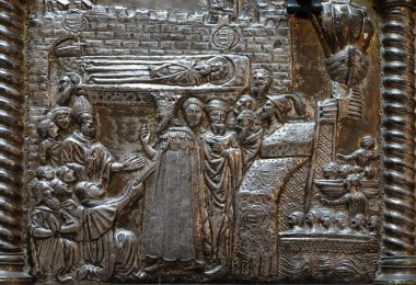 St Simeon, Saint Simeons göğüs Hırvat Akademisi bilim ve sanat, Zagreb, atrium, hayat resimleri ile bas Rölyef