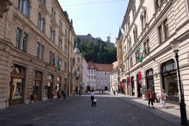 Romantik Ortaçağ eski şehir merkezi. Ljubljana, Slovenya