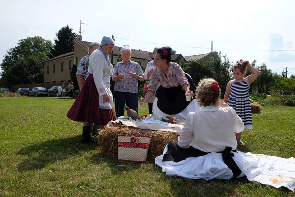 The harvest traditionally begins assembling villagers, singing and dancing and good food in Nedelisce, Croatia — Stock Photo, Image