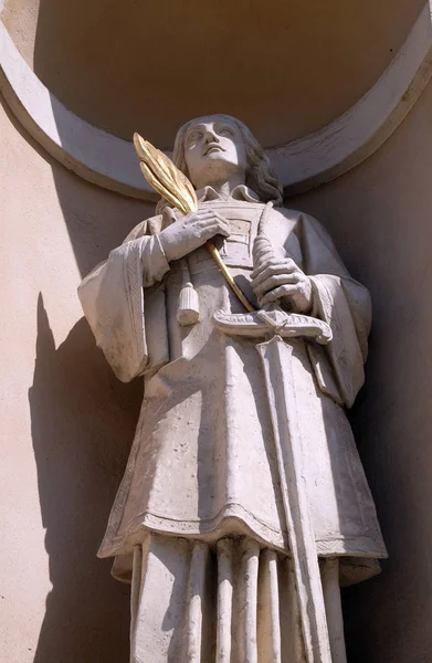 Saint Fortunatus on the facade of St Nicholas Cathedral in Ljubljana, Slovenia — Stock Photo, Image