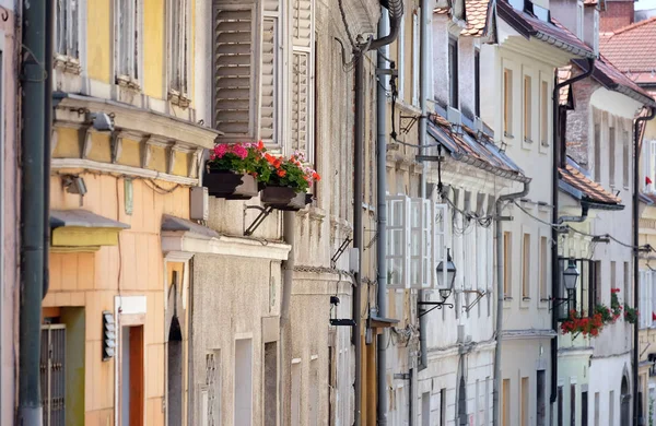 Romanttinen keskiaikainen Vanhan kaupungin keskustassa. Ljubljana, Slovenia — kuvapankkivalokuva