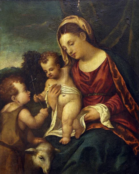 Polidoro до Lanciano: Мадонна з немовлям з St... Джон — стокове фото