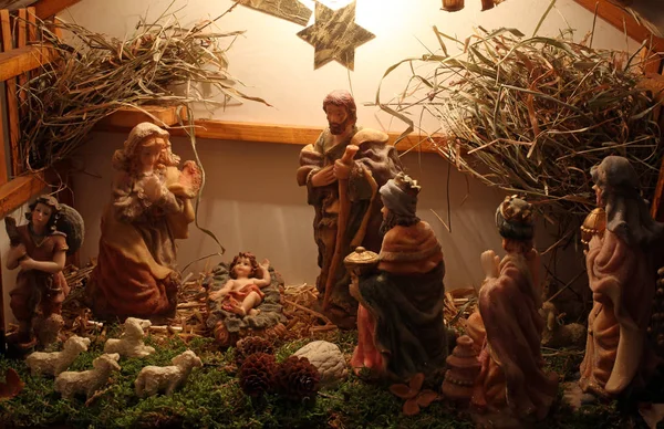 Kerststal, geboorte van Jesus — Stockfoto