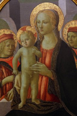 Bilinmeyen İtalyan ressam: Madonna ve çocuk St. Cosmas ve Damian ile