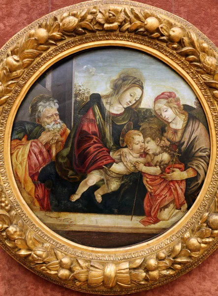 Filippino Lippi warsztaty: Najświętszej rodziny z St. John i Elizabeth — Zdjęcie stockowe