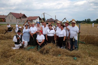 Çiftçilerin hasat sırasında alana poz 