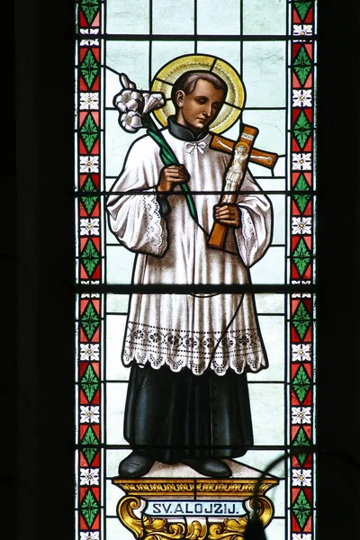 Santa Aloysius vitral na Igreja Paroquial de Saint Roch em Kratecko, Croácia — Fotografia de Stock