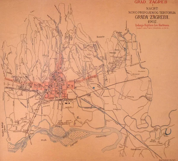 Mapa de la ciudad de Zagreb desde 1902 — Foto de Stock