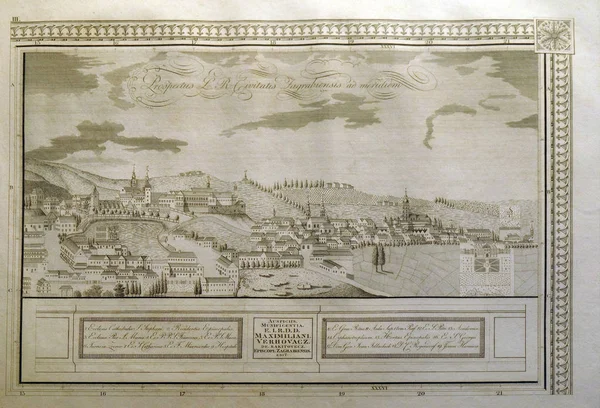 Перегляд вільного Королівського міста Загреба з півдня від 1822 — стокове фото
