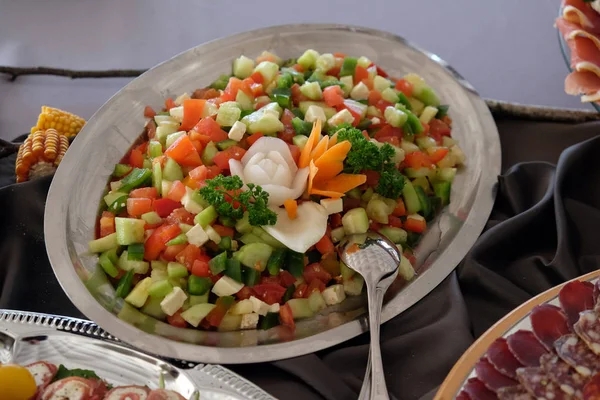 Classic Croatian Plate Fine Salad Cheese Pepper Cucumber Tomatoes — Stock Photo, Image
