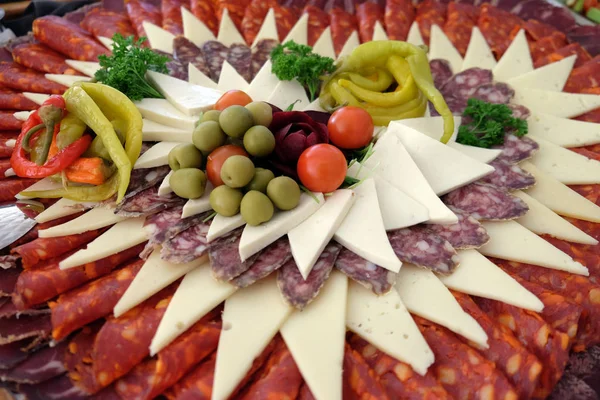 Classic Croatian Starter Plate Fine Croatian Prosciutto Sliced Salami Cheese — Stock Photo, Image