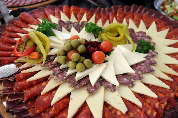 Placa Iniciação Croata Clássica Com Prosciutto Croata Fino Salame Fatiado — Fotografia de Stock