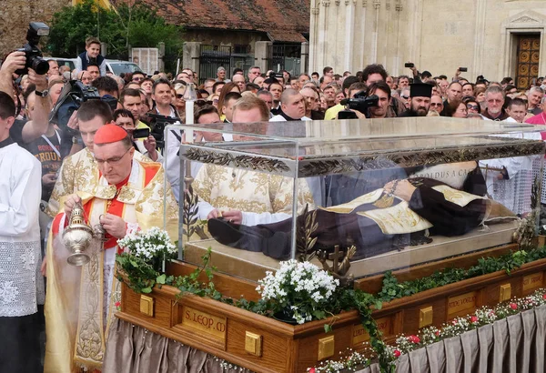 Llegada Del Cuerpo San Leopoldo Mandic Catedral Zagreb Croacia Abril — Foto de Stock