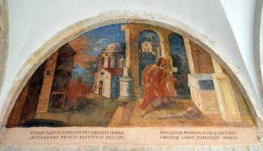 St Francis Assisi, Dubrovnik içinde Fransisken manastır manastır hayatından sahneler fresklerle