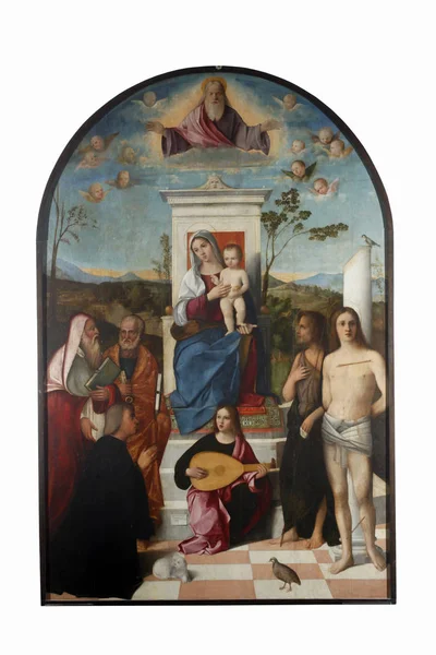 Francesco Bissolo Madonna Mit Kind Heilige Und Spender Ausgestellt Bei — Stockfoto