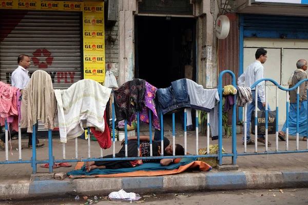 Hemlösa Som Sover Stigen Kolkata Indien Den Februari 2016 — Stockfoto