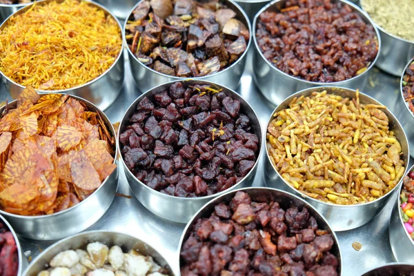 Different Spices Herbs Metal Bowls Street Market Kolkata West Bengal — Stock Photo, Image