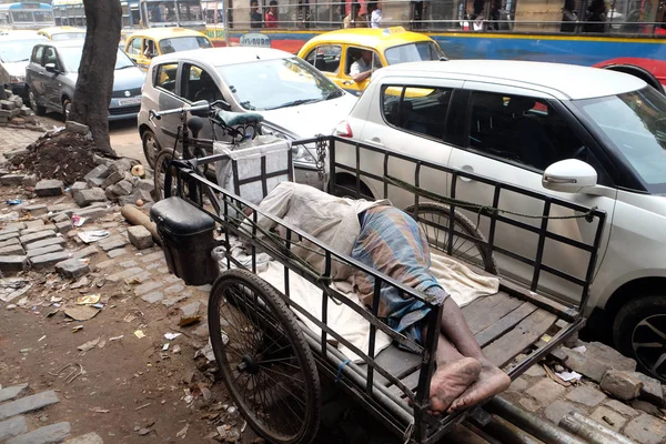 Homeless People Sleeping Footpath Kolkata India February 2016 — Stock Photo, Image