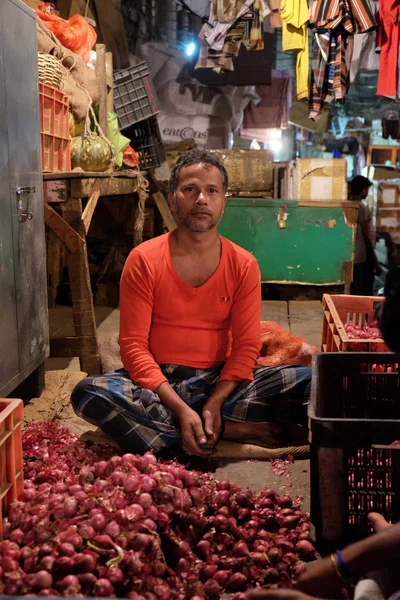 Jordbrukaren Säljer Grönsaker Marknad Kolkata Den Februari 2016 — Stockfoto