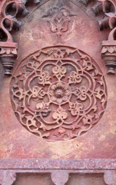 Kırmızı Kale, Agra, Unesco Dünya Mirası, Hindistan tapınak duvarındaki taş desen.