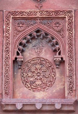 Kırmızı Kale, Agra, Unesco Dünya Mirası, Hindistan tapınak duvarındaki taş desen.