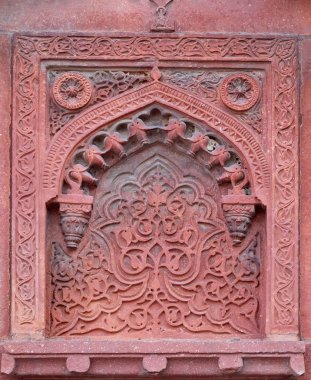 Kırmızı Kale, Agra, Unesco Dünya Mirası, Hindistan tapınak duvarındaki taş desen.