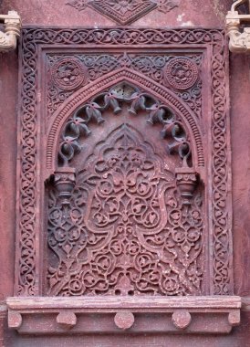 Kırmızı Kale, Agra, Unesco Dünya Mirası, Hindistan tapınak duvarındaki taş desen.