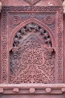 Kırmızı Kale, Agra, Unesco Dünya Mirası, Hindistan tapınak duvarındaki taş desen.