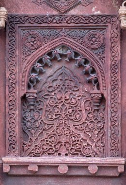 Kırmızı Kale, Agra, Unesco Dünya Mirası, Hindistan tapınak duvarındaki taş desen.