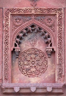 Kırmızı Kale, Agra, Unesco Dünya Mirası, Hindistan tapınak duvarındaki taş desen.