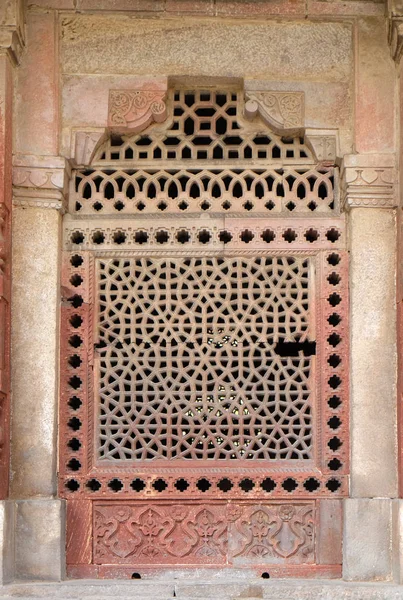 Mermer Isa Khan Mezarı Pencereye Oyulmuş Humayuns Mezar Kompleksi Delhi — Stok fotoğraf