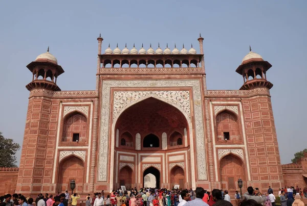 Porte Taj Mahal Couronne Des Palais Mausolée Marbre Blanc Ivoire — Photo