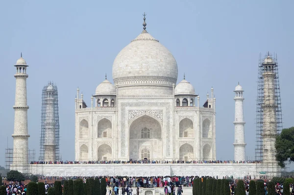 Taj Mahal Crown Palaces Ivory White Marble Mausoleum South Bank — Stock Photo, Image