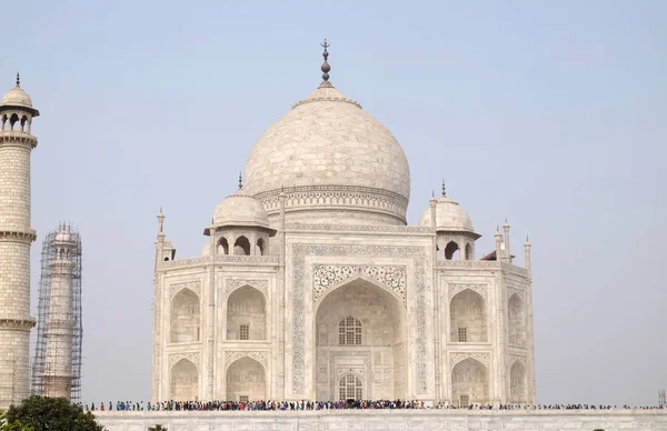 Taj Mahal Corona Palacios Mausoleo Mármol Blanco Marfil Orilla Sur — Foto de Stock