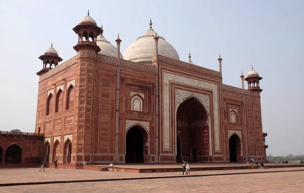 Portão Para Taj Mahal Coroa Dos Palácios Mausoléu Mármore Branco — Fotografia de Stock