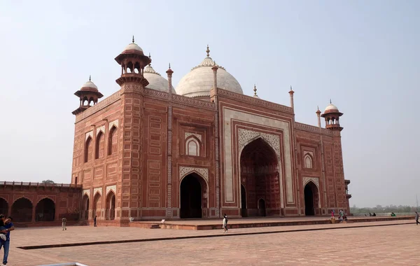 Portão Para Taj Mahal Coroa Dos Palácios Mausoléu Mármore Branco — Fotografia de Stock