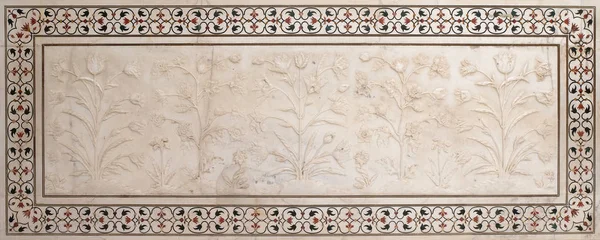 Arte Pedra Mogol Fachada Taj Mahal Coroa Dos Palácios Mausoléu — Fotografia de Stock