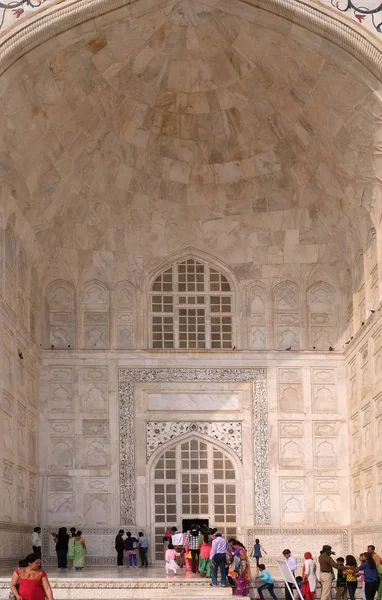 Puerta Taj Mahal Corona Palacios Mausoleo Mármol Blanco Marfil Orilla — Foto de Stock