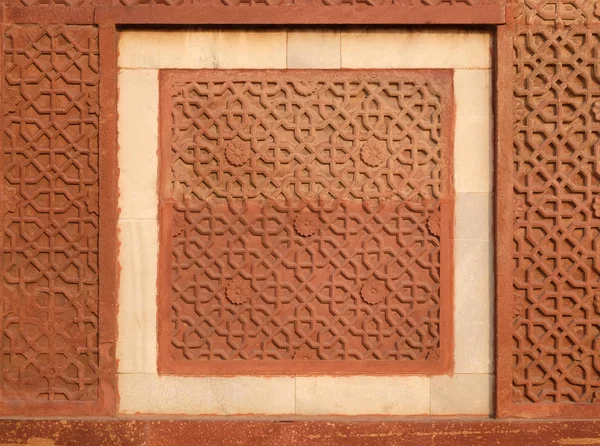 Steinmuster Auf Einer Tempelwand Rotem Fort Agra Unesco Weltkulturerbe Indien — Stockfoto