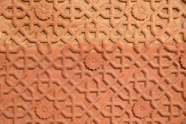 Каменный Узор Стене Храма Красном Форте Агра Объект Всемирного Наследия — стоковое фото