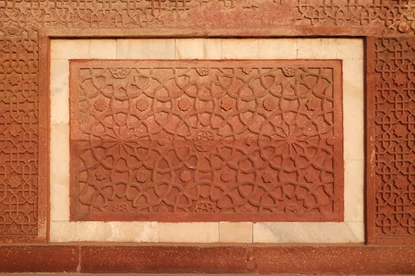 Stone Patroon Een Muur Van Tempel Rode Fort Agra Unesco — Stockfoto