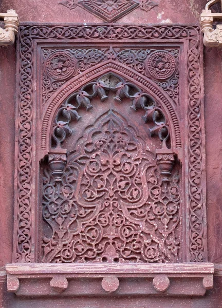 Padrão Pedra Uma Parede Templo Red Fort Agra Patrimônio Mundial — Fotografia de Stock