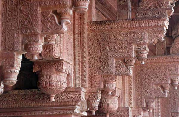 Colonne Con Scultura Pietra Nel Forte Agra Patrimonio Mondiale Dell — Foto Stock
