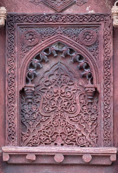 Motif Pierre Sur Mur Temple Red Fort Agra Site Patrimoine — Photo