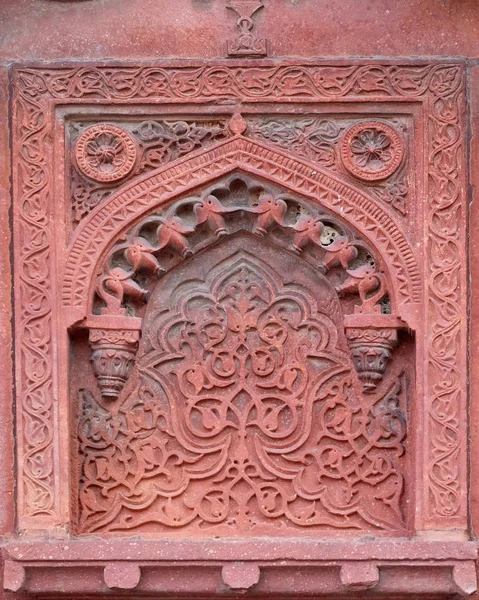 Motif Pierre Sur Mur Temple Red Fort Agra Site Patrimoine — Photo