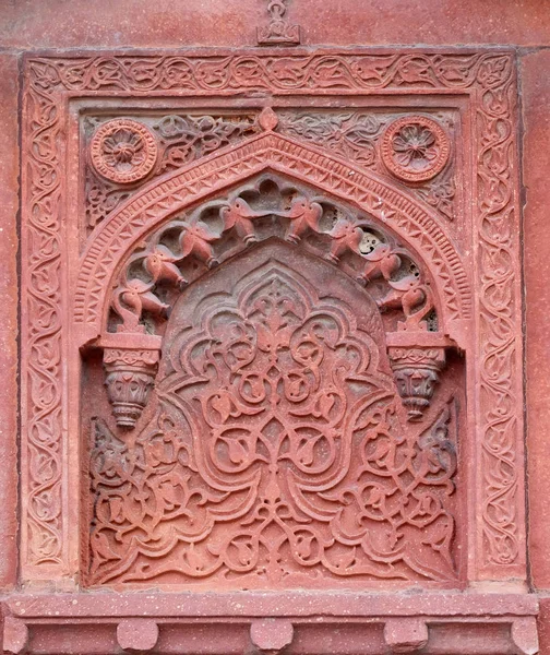 Motif Pierre Sur Mur Temple Red Fort Agra Site Patrimoine — Photo