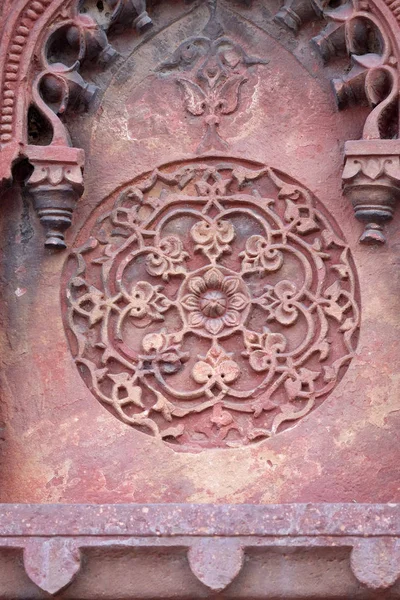 Patrón Piedra Muro Del Templo Red Fort Agra Patrimonio Humanidad —  Fotos de Stock